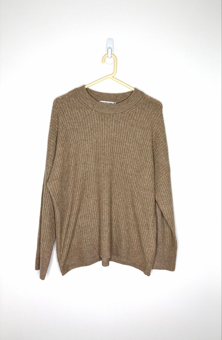 Abercrombie & Fitch Ribbed Knit Sweater Men's Sz M Beige Neutral Preppy Cozy